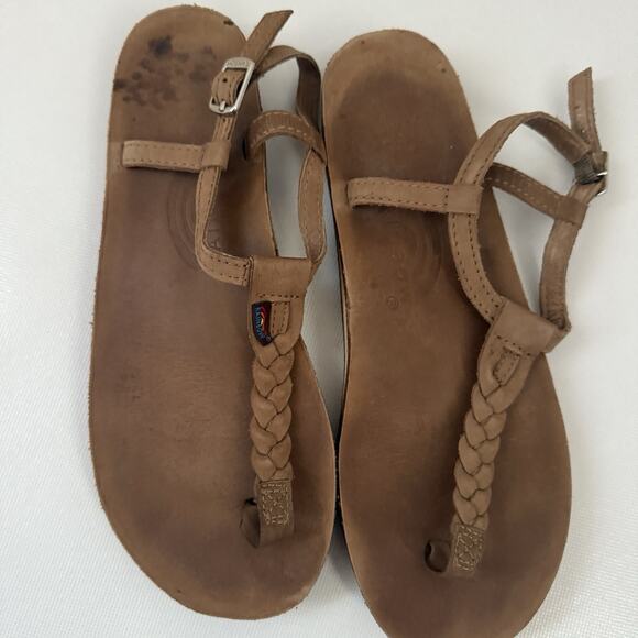 Rainbow Sandals WMS SZ M 6.5-7.5 Brown Leather T Street Braided Ankle Boho Shoes - Picture 6 of 8
